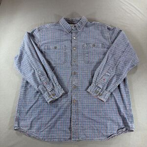 L.L. Bean Shirt Mens Large Blue Plaid Metal Button Up Cotton Work Chambray Shirt